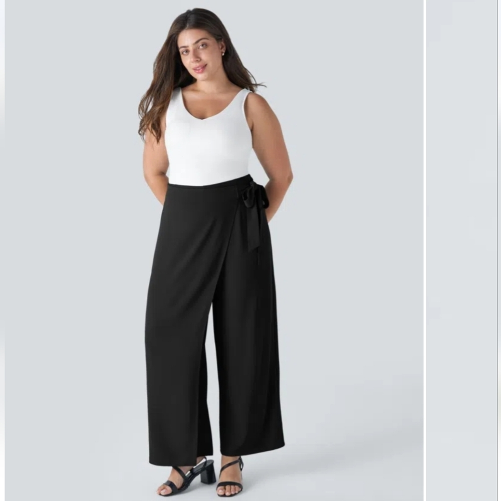 HALARA Black Wide Leg Wrap Jumpsuit
